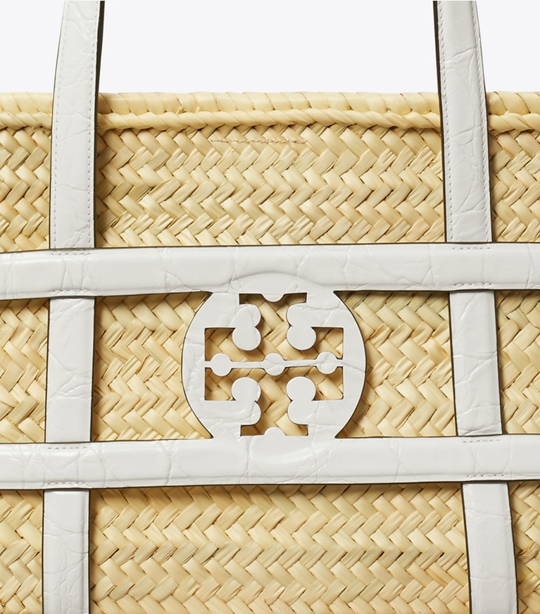 Tory Burch designer tote bags Ella Straw Basket in Blanc angle