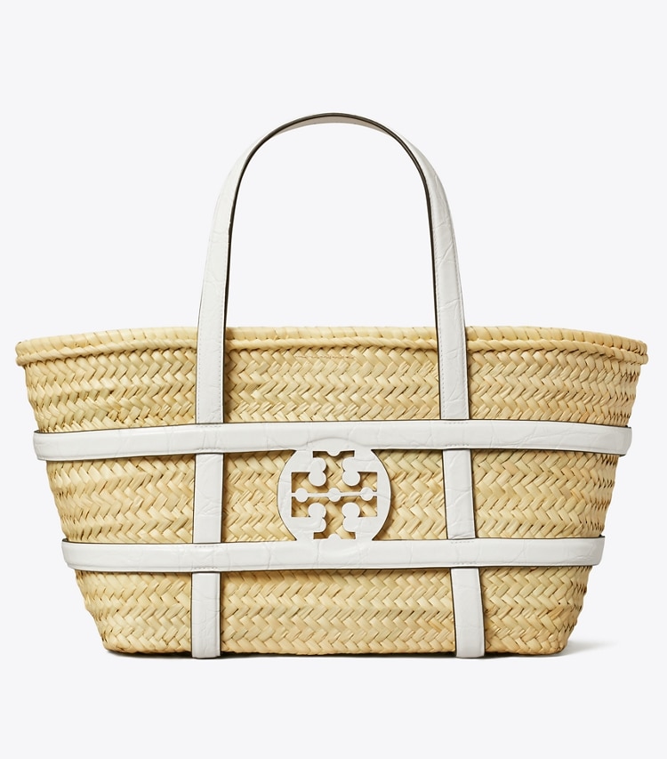 Tory Burch designer tote bags Ella Straw Basket in Blanc front
