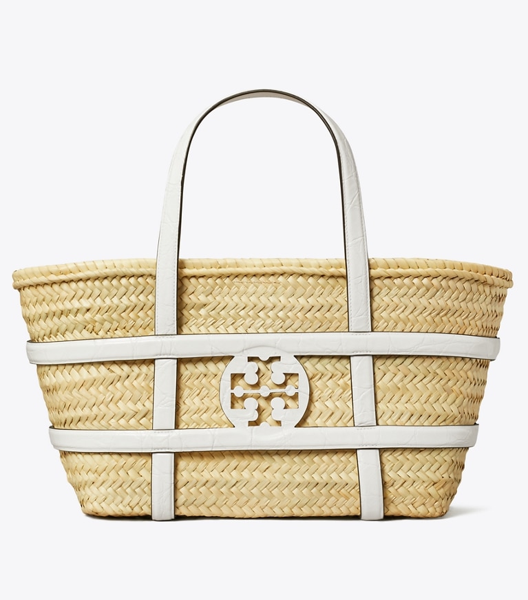 Tory Burch designer tote bags Ella Straw Basket in Blanc angle