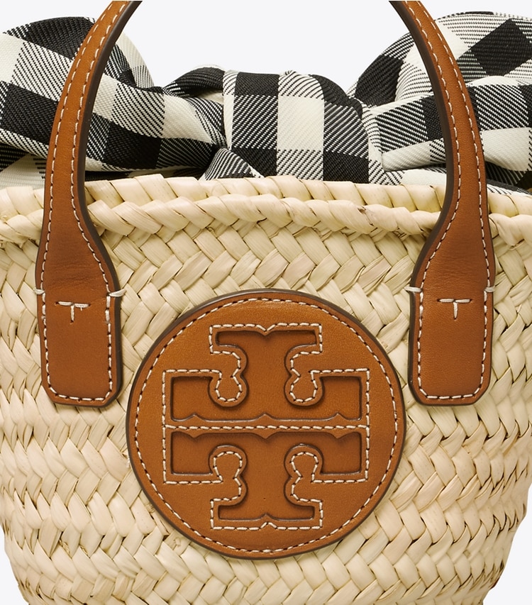 Tory Burch designer crossbody bags Ella Straw Basket Micro Tote Bag in Natural / Classic Cuoio detail