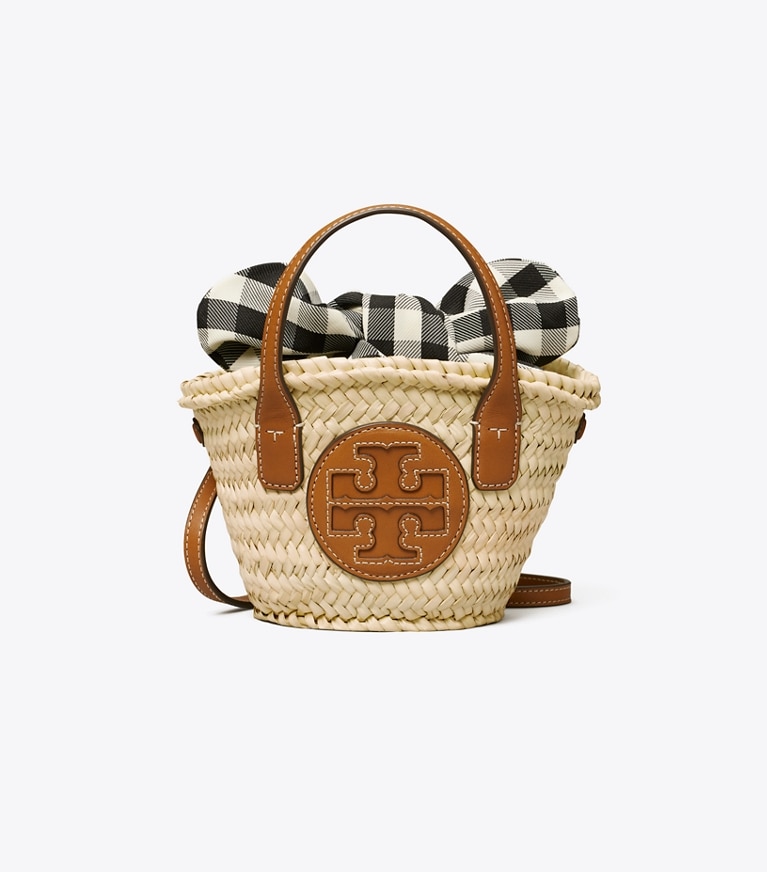 Tory Burch designer crossbody bags Ella Straw Basket Micro Tote Bag in Natural / Classic Cuoio angle