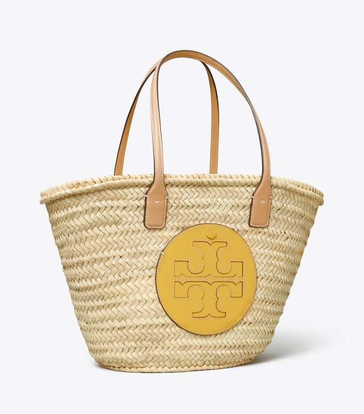 Tory Burch designer tote bags Ella Straw Basket Tote  in Natural / Golden Sunset angle