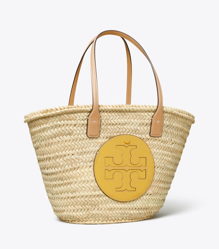 Tory Burch designer tote bags Ella Straw Basket Tote  in Natural / Golden Sunset angle