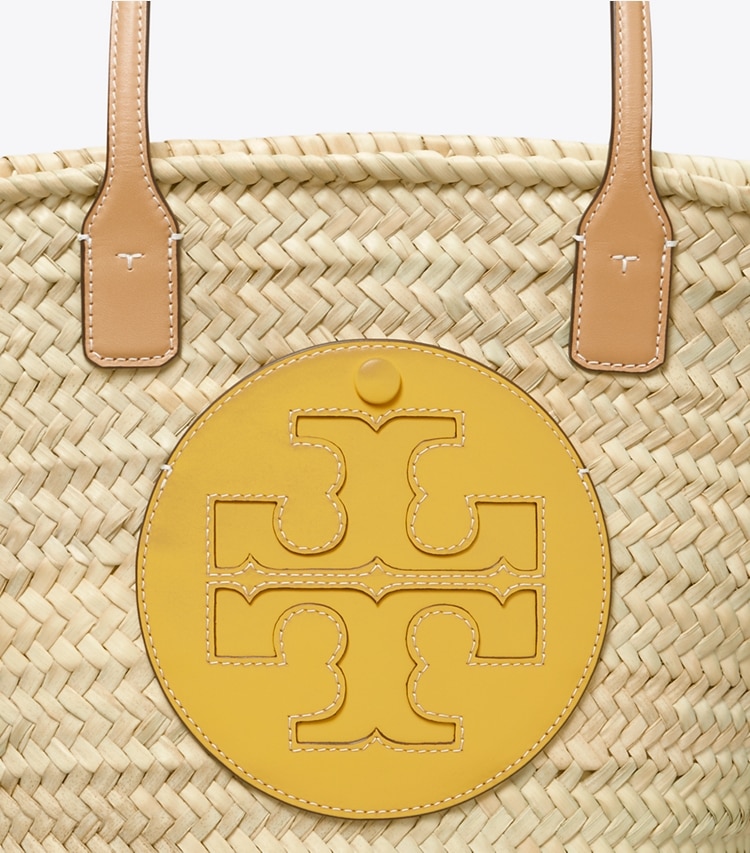 Tory Burch designer tote bags Ella Straw Basket Tote  in Natural / Golden Sunset detail