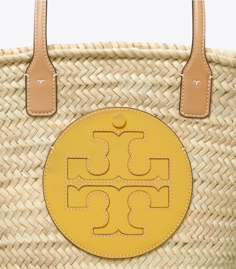 Tory Burch designer tote bags Ella Straw Basket Tote  in Natural / Golden Sunset angle