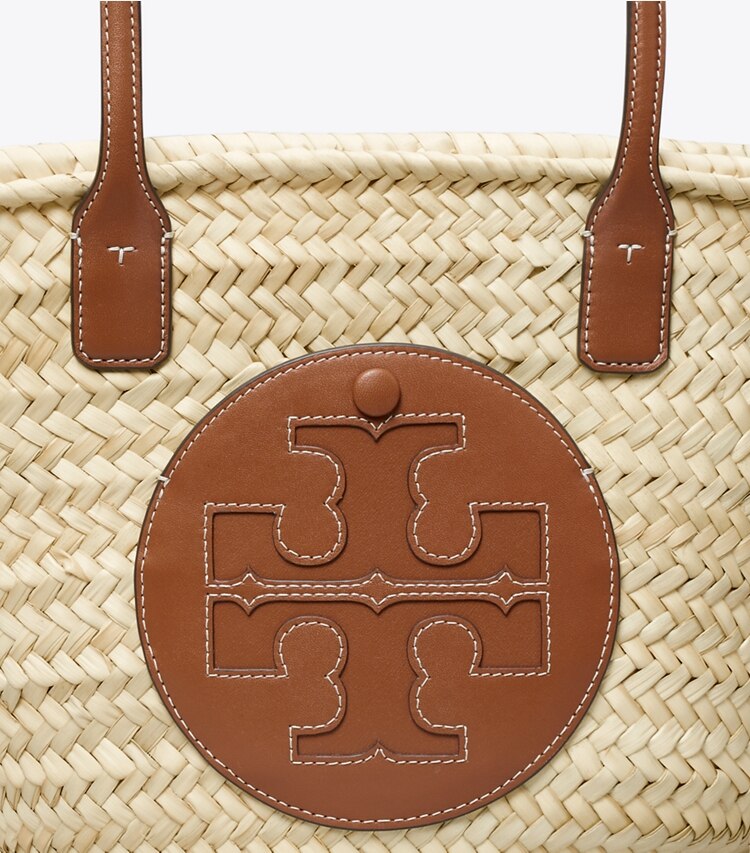Tory Burch designer tote bags Ella Straw Basket Tote  in Natural / Classic Cuoio detail