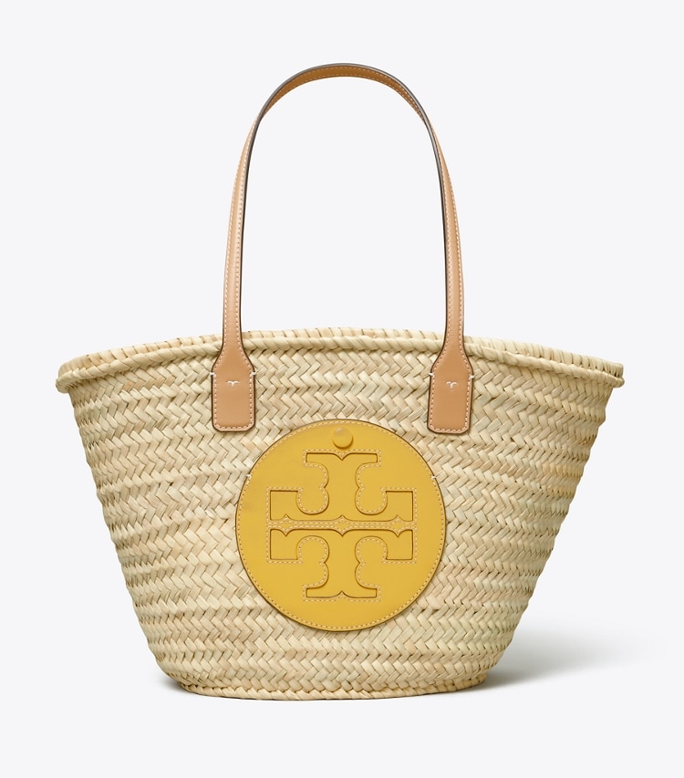 Tory Burch designer tote bags Ella Straw Basket Tote  in Natural / Golden Sunset front