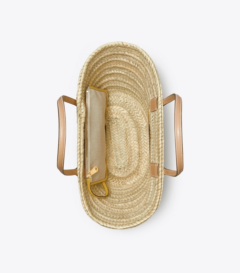 Tory Burch designer tote bags Ella Straw Basket Tote  in Natural / Golden Sunset angle