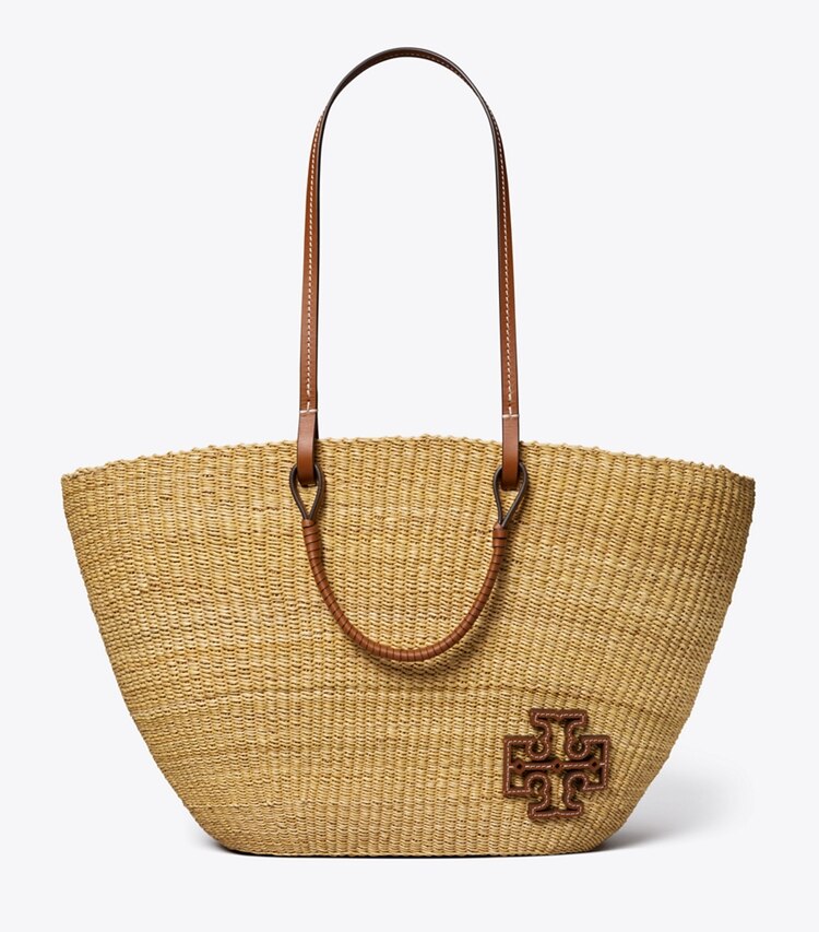 Tory Burch designer tote bags Ella Straw Basket Tote in Natural front