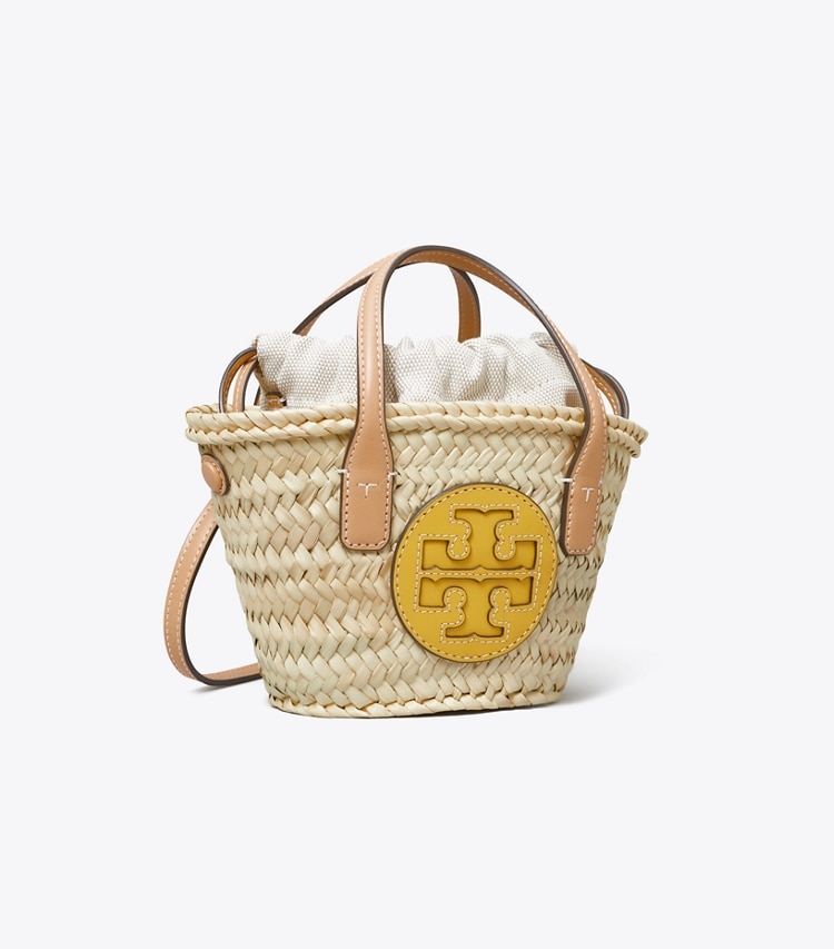 Tory Burch designer crossbody bags Ella Straw Mini Basket in Natural / Golden Sunset angle