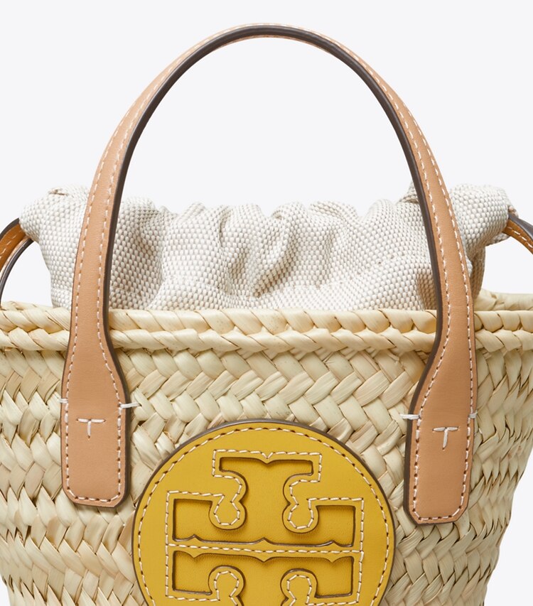 Tory Burch designer crossbody bags Ella Straw Mini Basket in Natural / Golden Sunset detail