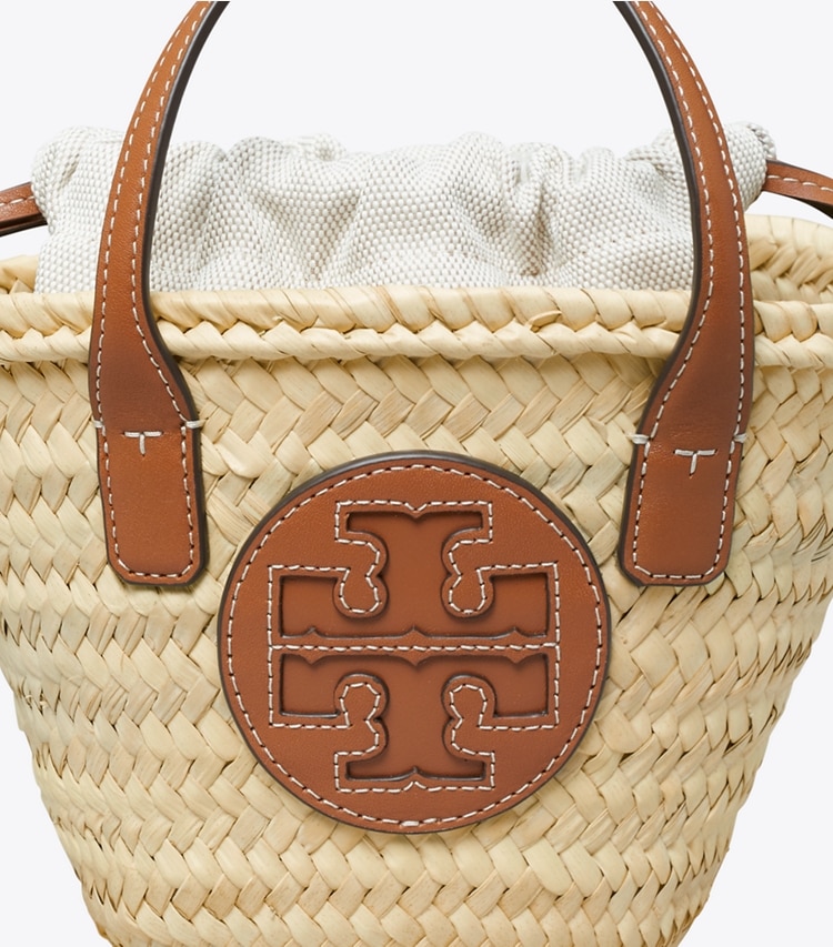 Tory Burch designer crossbody bags Ella Straw Mini Basket in Natural / Classic Cuoio detail
