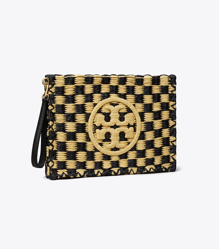 Tory Burch designer wristlets Ella Straw Pouch in Black / Natural angle