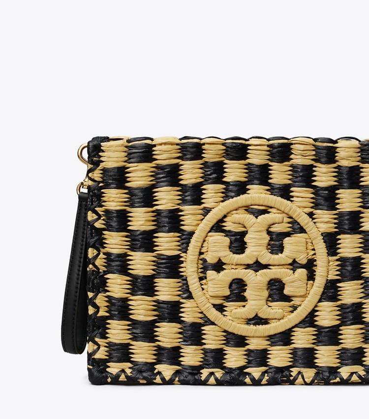 Tory Burch designer wristlets Ella Straw Pouch in Black / Natural detail
