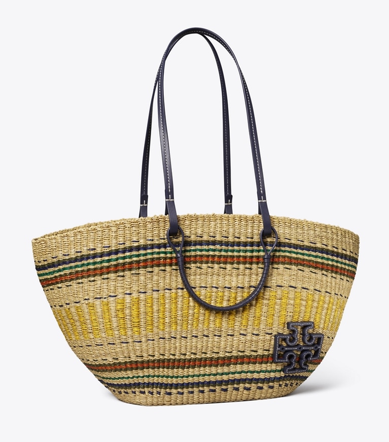 Ella Striped Straw Basket Tote Women s Designer Tote Bags Tory