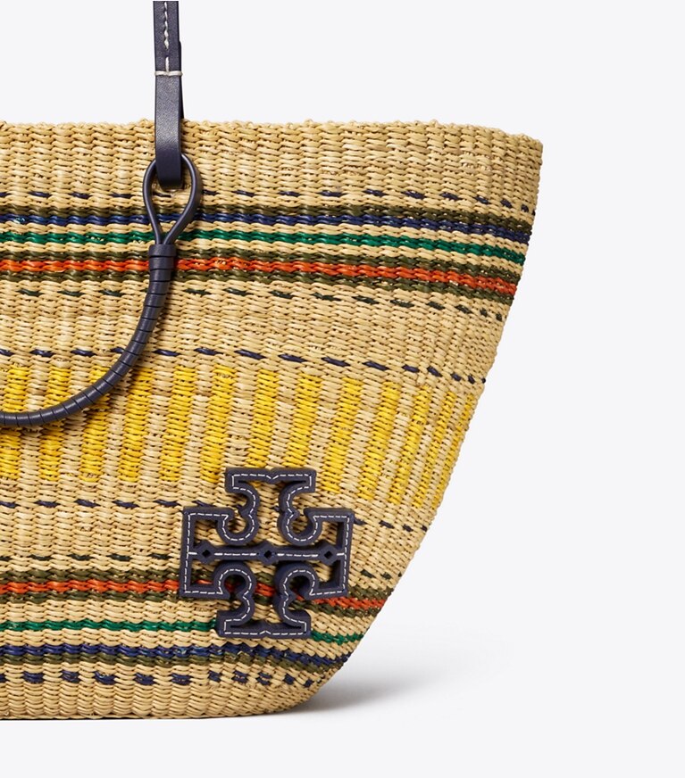 Tory Burch designer tote bags Ella Striped Straw Basket Tote in Natural / Multi angle