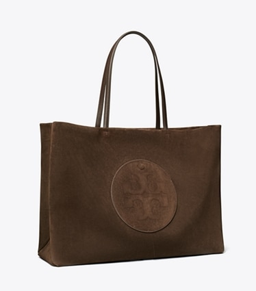 Tory Burch designer tote bags Ella Suede Tote in Pine Bark angle