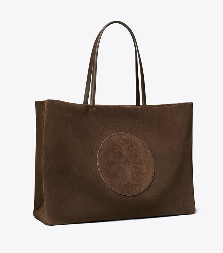 Tory Burch designer tote bags Ella Suede Tote in Pine Bark angle