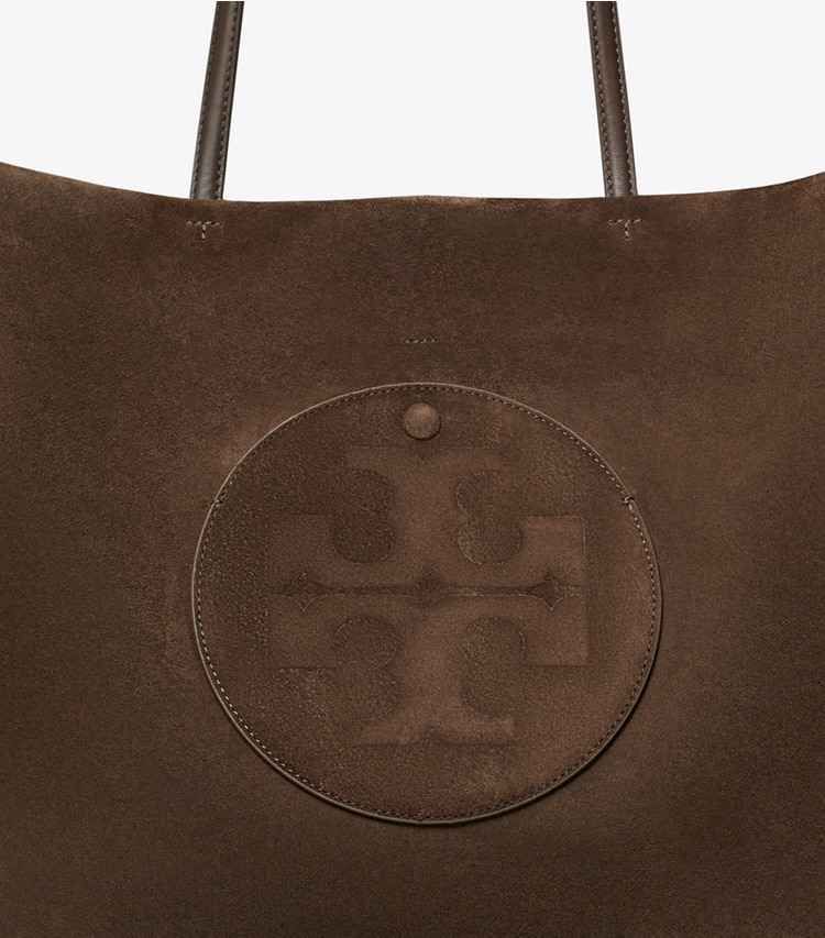 Tory Burch designer tote bags Ella Suede Tote in Pine Bark detail
