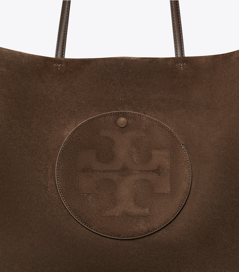Tory Burch designer tote bags Ella Suede Tote in Pine Bark angle