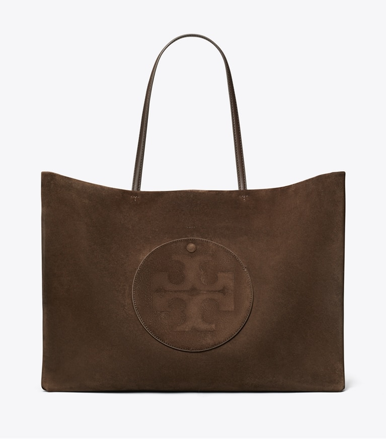 Tory Burch designer tote bags Ella Suede Tote in Pine Bark angle