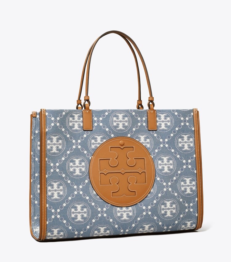 Tory Burch designer tote bags Ella T Monogram Denim Tote in Denim / Multi angle