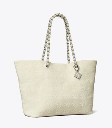 Tory Burch designer tote bags Ella Terry Chain Tote in Pearl angle