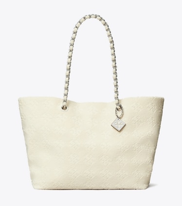 Tory Burch designer tote bags Ella Terry Chain Tote in Pearl front