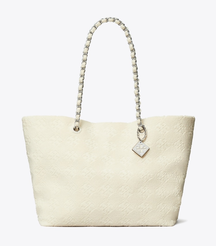 Tory Burch designer tote bags Ella Terry Chain Tote in Pearl front