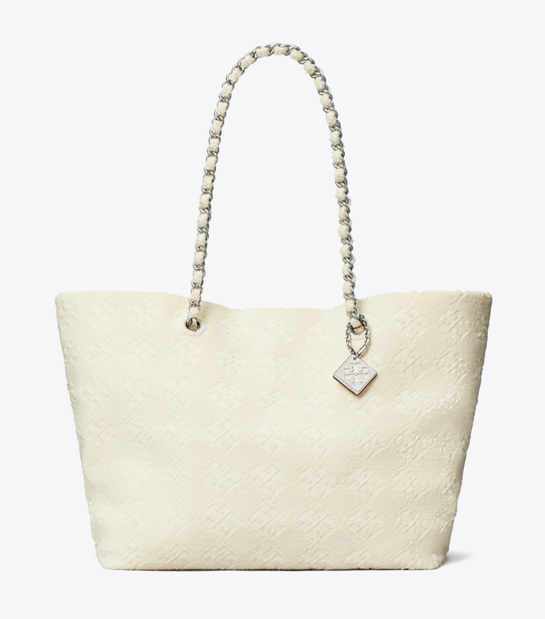 Tory Burch designer tote bags Ella Terry Chain Tote in Pearl angle