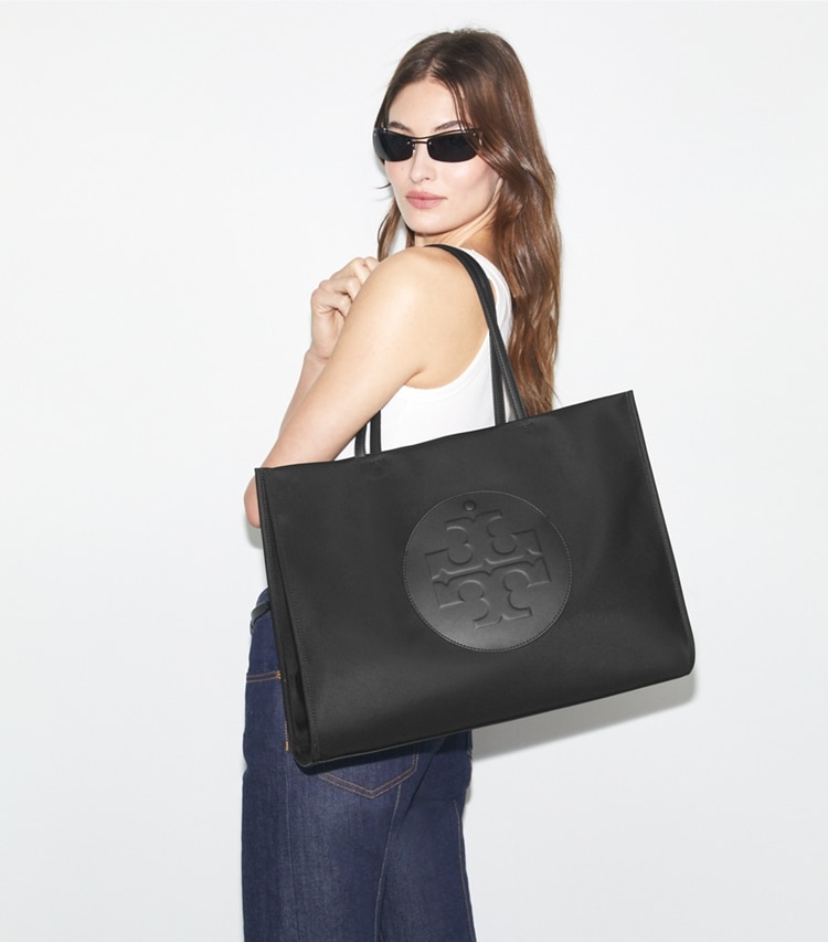 Tory Burch designer tote bags Ella Tote in Black accessory on model