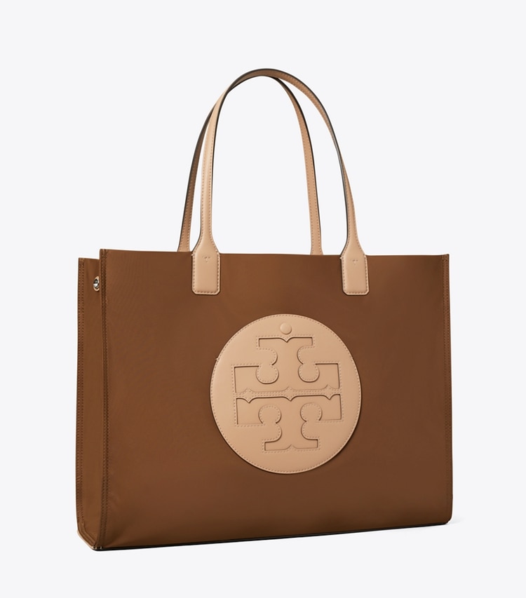 Tory Burch designer tote bags Ella Tote in Fresh Truffle angle