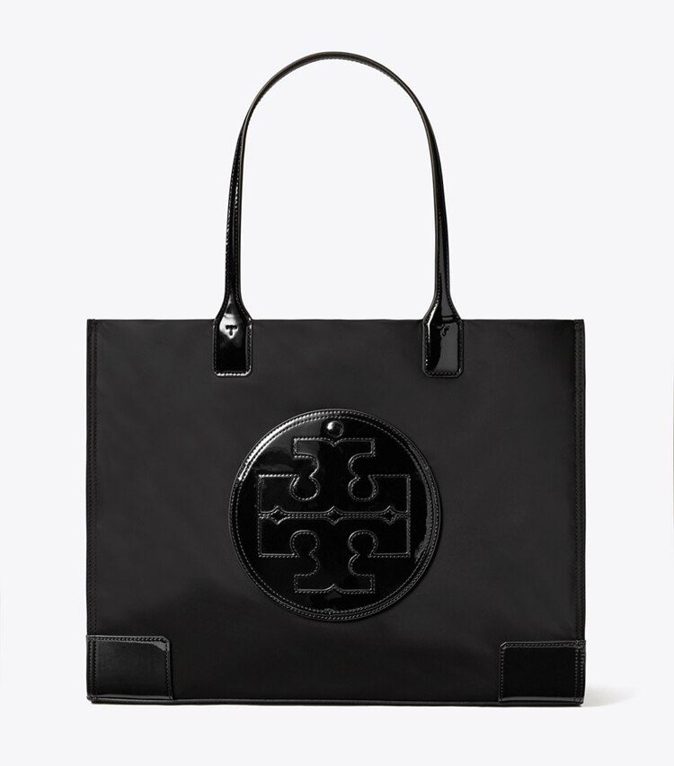 Tory Burch designer tote bags Ella Tote Bag aus Lackleder in Black front