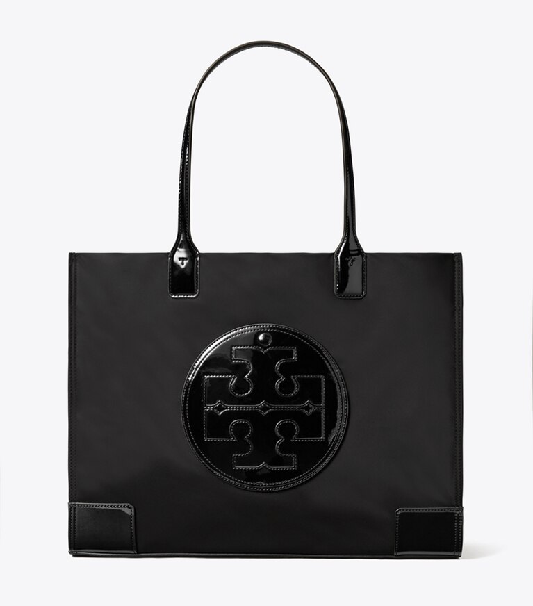 Tory Burch designer tote bags Ella Tote Bag aus Lackleder in Black angle