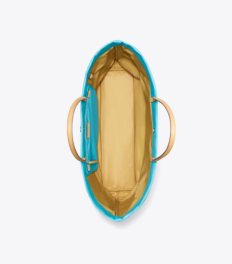Tory Burch designer tote bags Ella Tote Bag mit Twist-Effekt in Soft Turquoise von oben