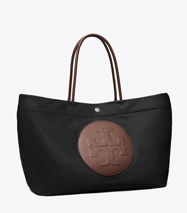 Tory Burch designer tote bags Ella Twist Reversible Tote in Black angle