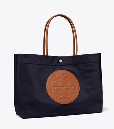 Tory Burch designer tote bags Ella Twist Reversible Tote in Navy angle