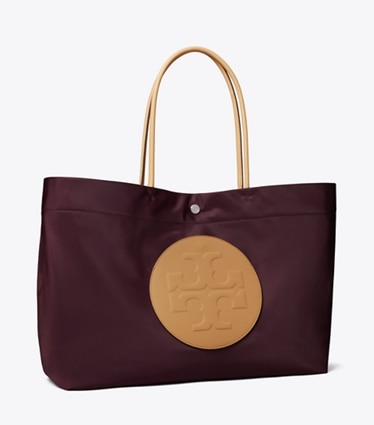 Tory Burch designer tote bags Ella Twist Reversible Tote in Dark Carmine angle