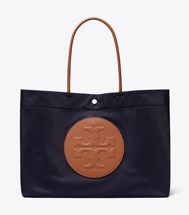 Tory Burch designer tote bags Ella Twist Reversible Tote in Navy front