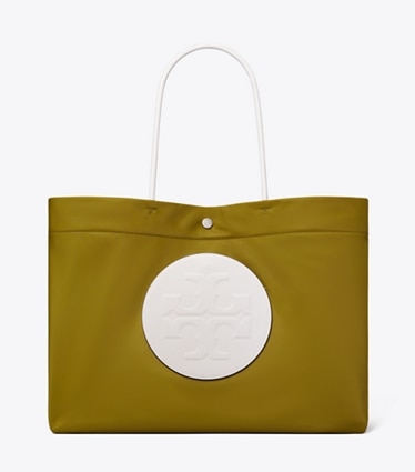 Tory Burch designer tote bags Ella Twist Reversible Tote in Moss front
