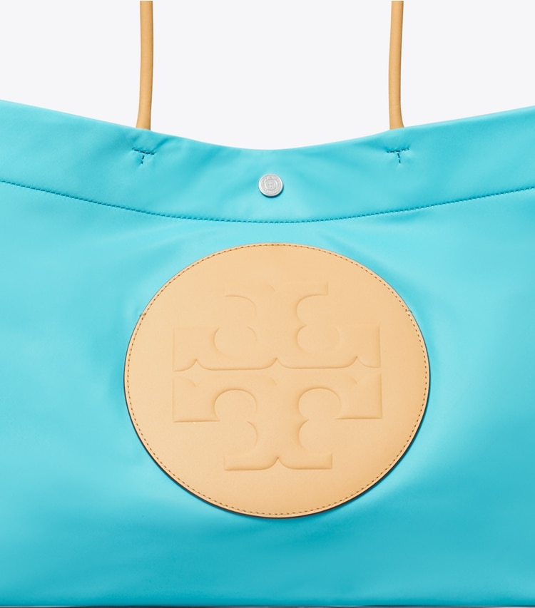 Tory Burch designer tote bags Ella Twist Tote in Soft Turquoise detail