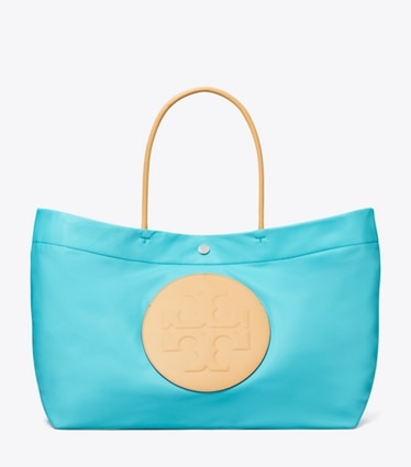 Tory Burch designer tote bags Ella Twist Tote in Soft Turquoise front
