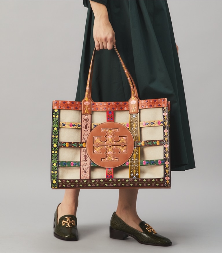 Tory Burch designer tote bags Ella Woven Cage Tote in CLASSIC CUOIO MULTI angle