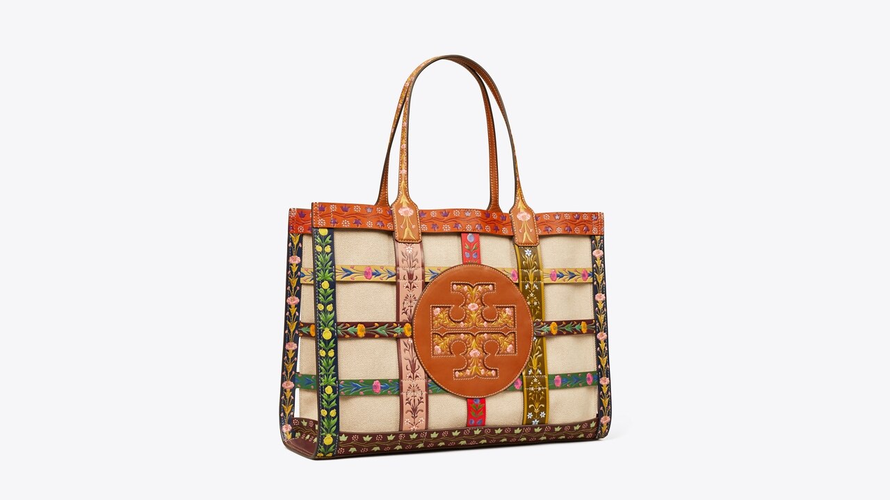 Ella Woven Cage Tote: Women's Designer Tote Bags | Tory Burch