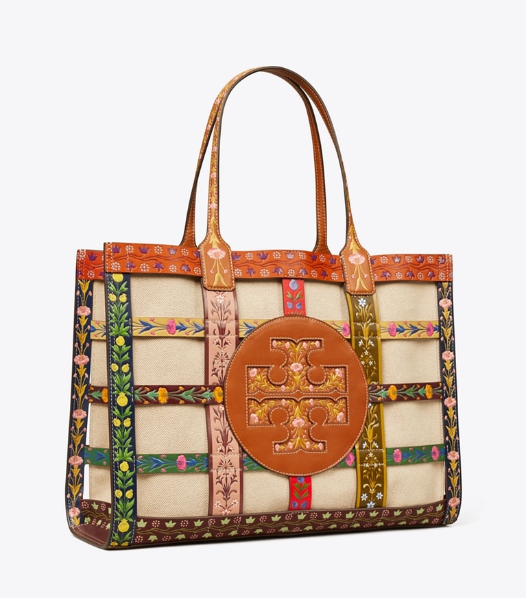 Tory Burch designer tote bags Ella Woven Cage Tote in CLASSIC CUOIO MULTI angle