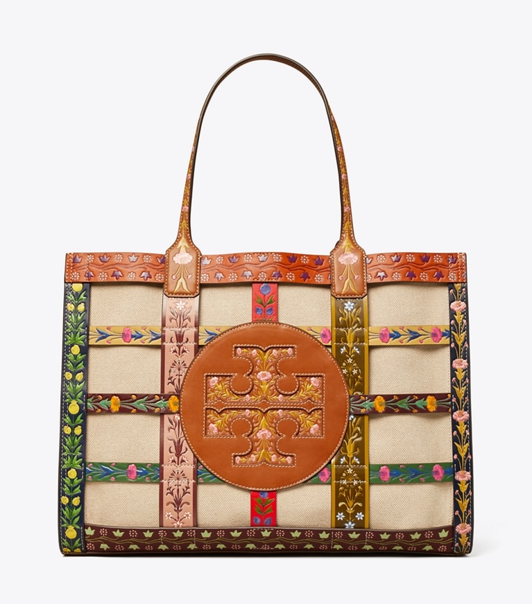 Tory Burch designer tote bags Ella Woven Cage Tote in CLASSIC CUOIO MULTI angle