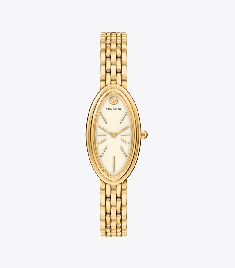 Tory Burch designer strap watches Elongated Oval Watch in IVORY/GOLD front