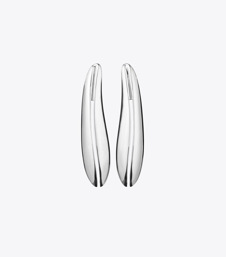 Tory Burch designer earrings Elongated Wave Earring in Light Silver front