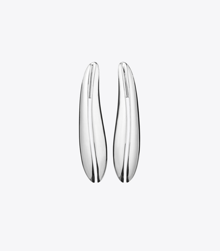 Tory Burch designer earrings Elongated Wave Earring in Light Silver front