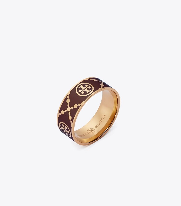 Tory Burch designer ringe Emaille-Ring mit T-Monogramm in Rose Gold / Burgundy angle